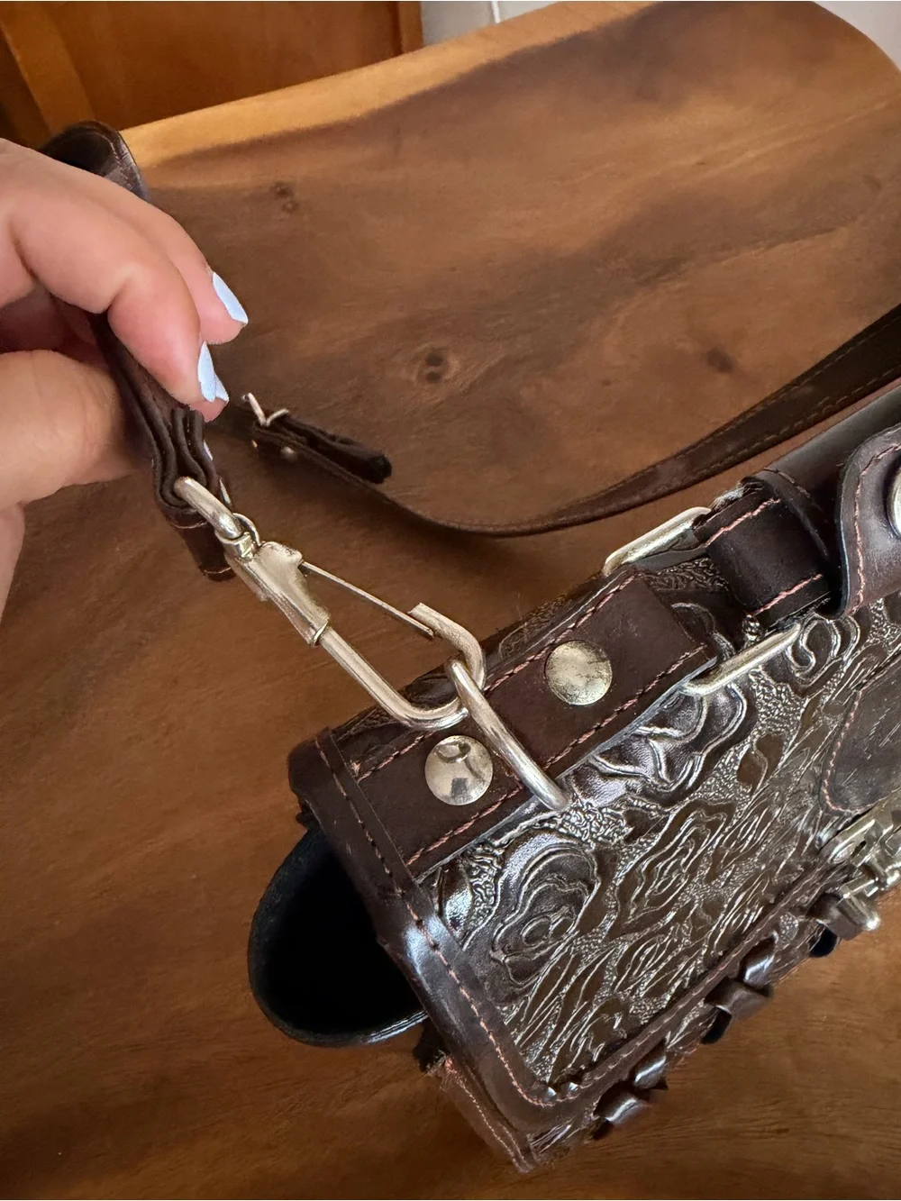 Dina Jordan Vintage Rose Tooled Leather Handbag